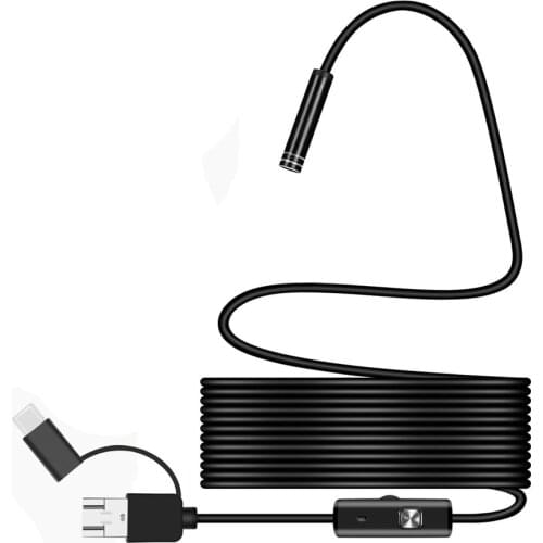 3in1 Endoscope Tpye-c&Andriod&PC 7MM 6LED Waterproof USB camera 1m/2m/3.5m/5m/10m Soft Hard Cable Inspection Endoscope Camera