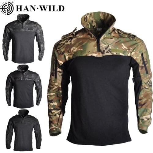 Camouflage Tactical Shirt Long Sleeve Mens Quick Dry Combat T-Shirt Military Army T Shirt Camo Outdoor Hiking Hunting Shirts