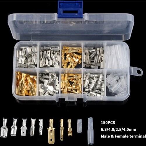 150Pcs Wire Connectors Male and Female Car Spade Connector Splice Crimp Terminals Kit with Insulating Sleeve for Motorcycle Bike