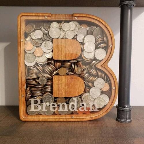 Piggy Bank Saving Pot Alphabet Letter Shaped Large Enough Burly Wooden Innovative Cute Crafts For Room Decor