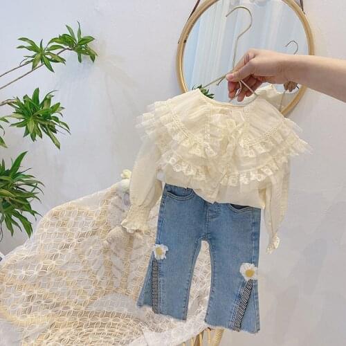 Baby Girl Long Sleeve Tops Lace Girls Blouse Children Clothes Spring autumn Toddler Girl Tops Beige Shirts