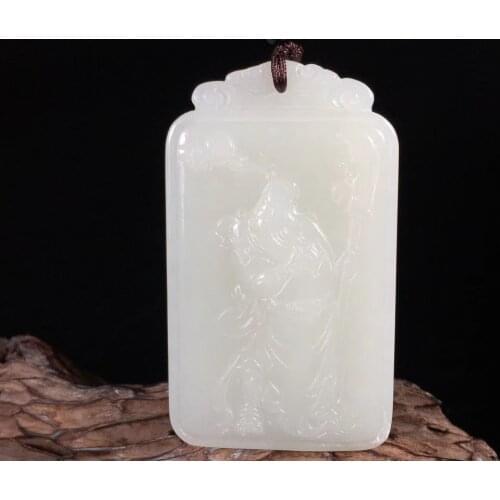 Natural hetian white jade handcarved Guan Yu pendant simple retro pendant temperament jewellery fashion for women men