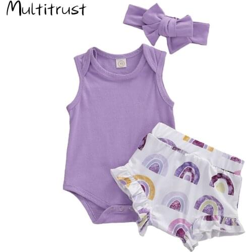 2020 0-24M Summer Baby Girl Clothes Lovely Floral /Solid Cotton Bodysuit Top Rainbow Print Tutu Pants 2Colors Lovely Outfit Set