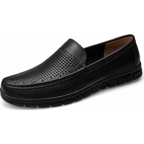 Men Loafers Men Genuine Leather Hollow Out Shoes Soft Anti-slip Driving Shoes Man Shoes Lightweight Breathable Handmade Footwear