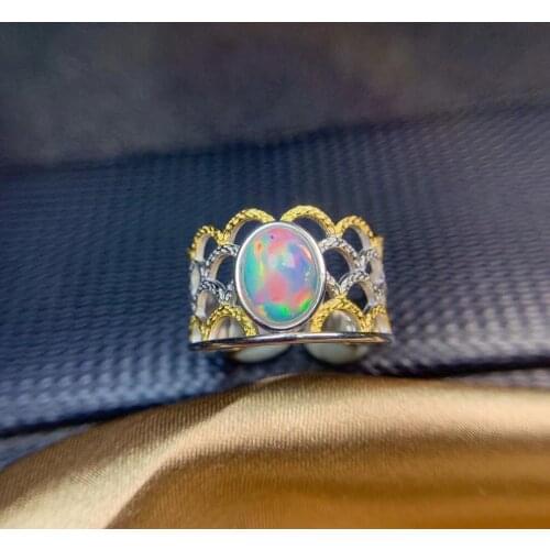 Shop new products, recommended by the owner Natural opal woman rings change fire color mysterious 925 silver adjustable size