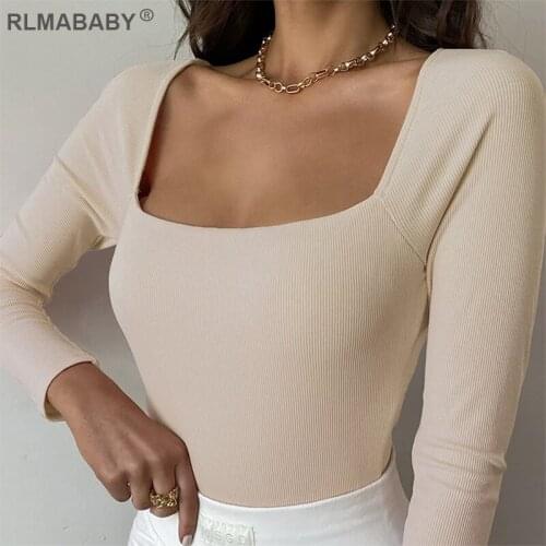 Fashion Simple Autumn Winter Women Knitted Ribbed Bodysuit Top Sexy Slim Low Neck Long Sleeve Casual Street Rompers Bodysuit Top
