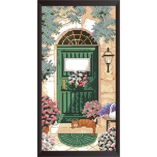 Cat In Front Of The Door Cross Stitch Kits Printed Canvas Embroidery Sets 11CT 14CT Home Decor Paintings DIY Handmade Needlework