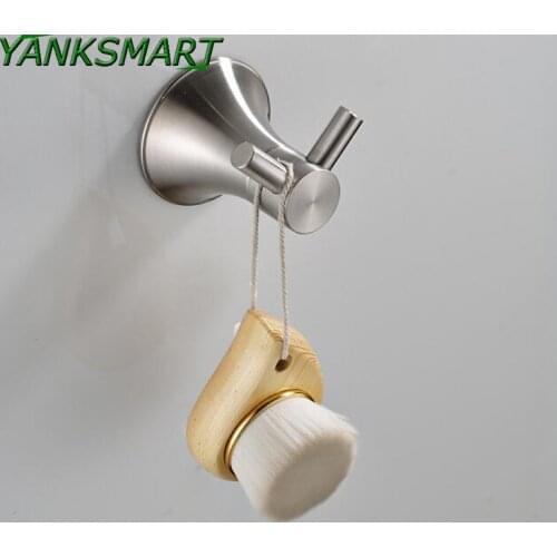YANKSMAR Wall Mounted Double Hook Ligar Clothes Stainless Steel Stuff Hanging Nickel Brushed Bathroom Hardware Accessories