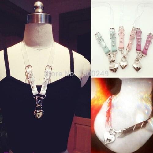 New Women Sexy sweet Heart Lock Harajuku Leather Necklace Handmade Punk Choker Necklace Rock Collar goth torques Free shipping