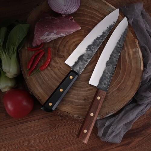 Deng Chef Knife Super Sharp Wood Handle 8-Inch Handmade Forged and Home Kitchen Slicing Meat Cleaver Vegetable Knife