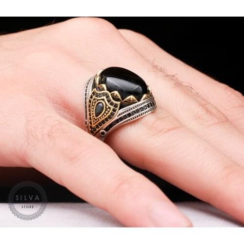 Original 925 Silver Mens ring With Onyx Stone. Mens Jewelry Stamped With Silver Stamp 925 All Sizes Are Available