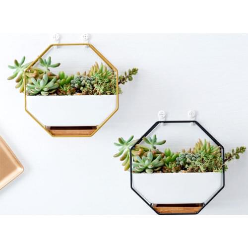 Nordic Hanging Planter Flower Pot Ceramic Gold Iron Shelf Succulent Stand Cachepot Vase Decor Bonsai Bamboo Geometric Mini Desk