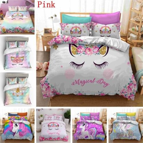 Hot Unicorn Bedding Set Duvet Cover Cartoon Bedcllothes Colorful Animal Printed Comforter Bedding Sets for Girls Boys Cute Bed S