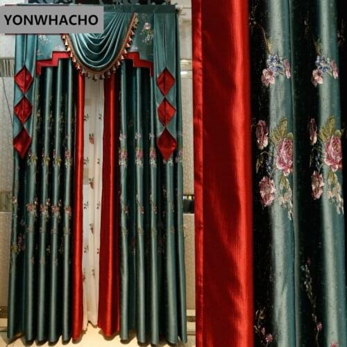 Custom curtains Luxury French Window Bedroom Water-soluble Embroidery blue cloth blackout curtain tulle valance N523