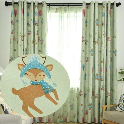 Christmas Kids Curtains for Bedroom Bear Elk Printed Blue Blackout Kitchen Living Room Green Window Curtain Panels Home Decor