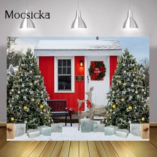 Merry Christmas Backdrop Snow Scene Xmas House Baby Portrait Background Photo Studio Gifts Christmas Trees Elk Photography Props