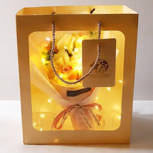 Roses LED Illuminated Soap Flower Bouquet For Spring Home Decoration Luminous 32cm Valentines Day Gift