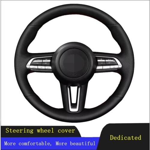 Car Steering Wheel Cover Black Hand-stitched Breathable Genuine Leather For Mazda CX-30 CX30 2019-2020 Mazda 3 Axela 2019-2020