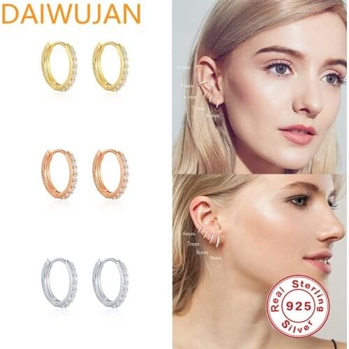 Authentic 925 Sterling Silver Small Circle Hoop Earrings For Women Girls 6/7/8/9mm Round Zircon Earring Ear Nose Ring Jewelry