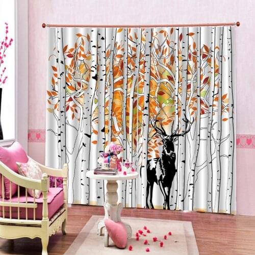 Modern home decor patterned curtains Trees forest deer window blackout curtains 3d printed Blackout curtains