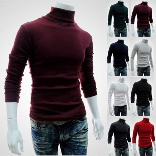 Slim Fit Male Knitted Sweaters Pull Homme Autumn Winter Mens Sweater Mens Turtleneck Solid Color Pullovers Men Clothing