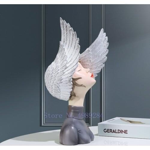 Creativity Resin Character Sculpture Girl Wing Angel Abstract Crafts Furnishings Modern Home Decoration Miniature Figurines