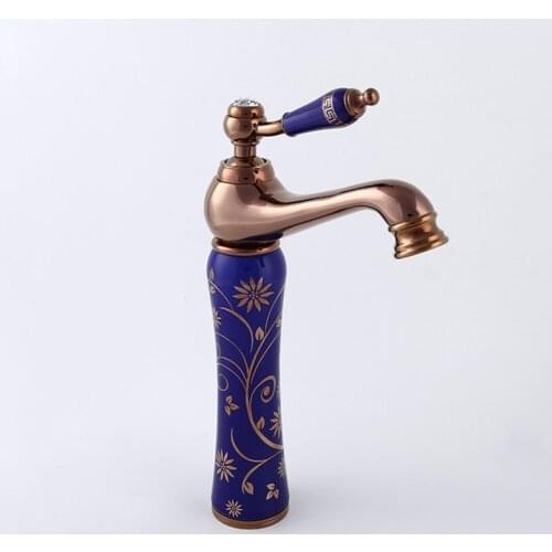 Vidric European antique hot and cold faucet ceramic basin faucet gold - plated art basin mixer tap rose gold faucet deck mounted