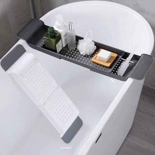Extendable Bathroom Shelf Bathtub Tray Shower Bath Tub Rack Towel Book Holder Storage Organizer Accessories 55-78cm