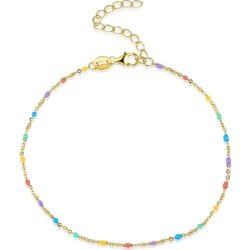 ZEMIOR Bohemia 925 Sterling Silver Rainbow Beaded Charms Bracelet For Women Colorful Enamel Gold Chain Bracelets Fine Jewelry