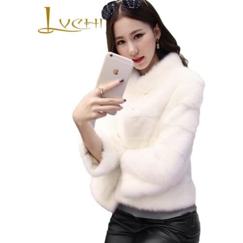 LVCHI Brand 2019 New Genuine Fur Womens Jacket Real Fur Mandarin Collar For Women Nine Quater Full Pelt Fur Leather Mink Coat