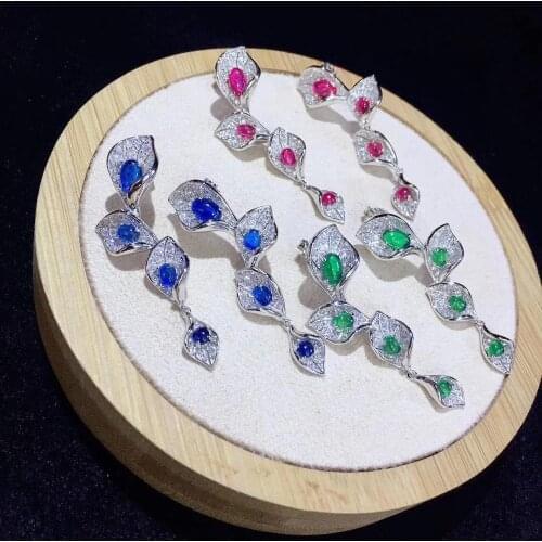 925 sterling silver with cubic zircon leaf drop earring fine women jewelry free shipping long earring