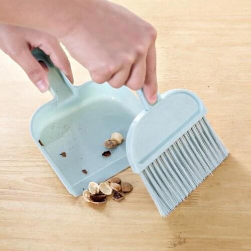1 Set 2in1 Mini Desktop Sweep Cleaning Brush Small Broom Dustpan Set Pink and Blue Plastic Sweep Brooms & Dustpans 10100B