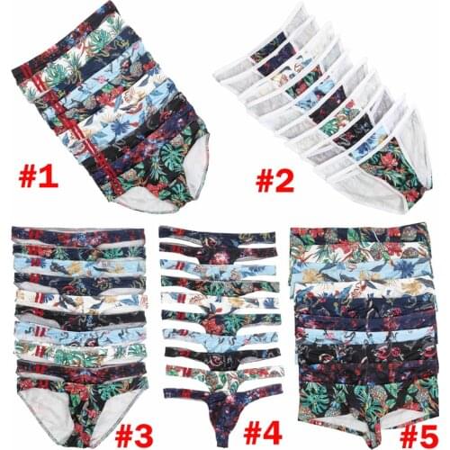 10PCS/Lot Wholesale Mens Underwear Sexy Briefs Low Rise Underpants Breathable Printing Male Homme Panties Bulge Pouch Thongs New