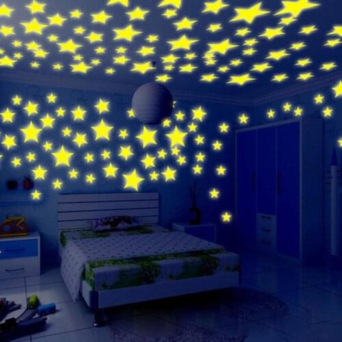 100 3CM Childrens Bedroom Decorated Murals Fluorescent Lights in the Dark Glowing Stars Wall Stickers Luminous Glow Stickers
