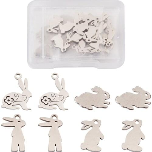 32Pcs 4 Styles 304 Stainless Steel Rabbit Charms Bunny Pendants DIY Jewelry For Necklace Bracelet Earrings Making Accessaries
