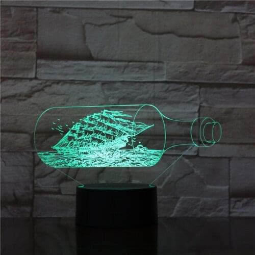 The Black Pearl Ship Boat 3D Night Light Acrylic LED Lamp 7 Colors Change Bedside Toys For Children Xmas Gift 1744