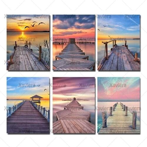 Diamond Painting Seaside Landscape Wooden Bridge Diamond Embroidery 5D DIY Full Circle Square Rhinestone Mosaic Cross Stitch Kit