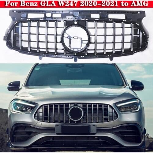 Car front bumpe Middle grille for Mercedes-Benz GLA GLA45 GLA35 GLA220 GLA250 2020-2021 Diamond AMG GT Silver Black Center grill