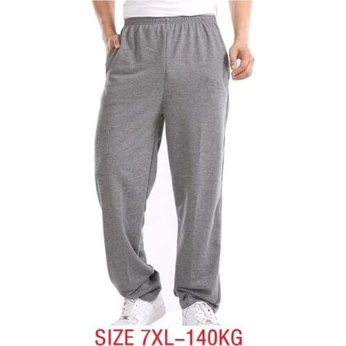 Size 7XL 140KG Men Simple Cheap Cotton Sports Pants Man Summer Black Elasticity Pants Casual Mens Home Pants Straight Trouser