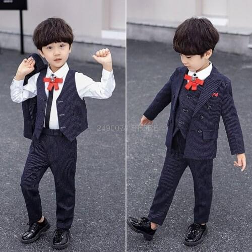 Flowers Boys wedding jacket Vest Pant Bowtie Suit Kids Birthday Party children Blazer Tuxedo Children Prom Ceremony Costume