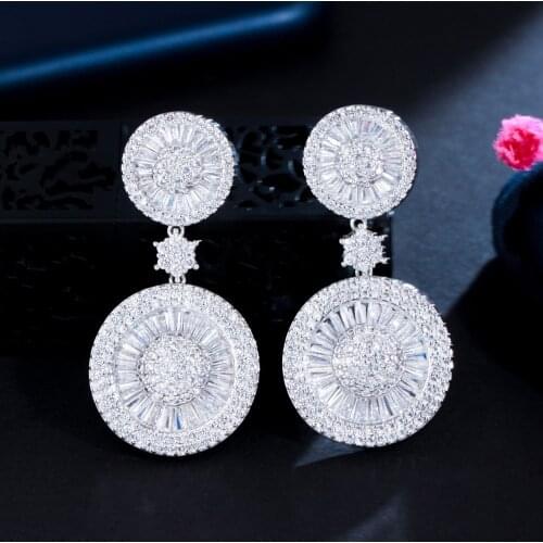 CWWZircons Top Quality Stunning Cubic Zircon Micro Pave Bridal Big Round Drop Earring for Wedding Gift Accessories CZ257