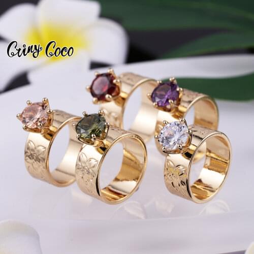 Ladies Diamond Ring High Quality Hawaiian Zircon Gold Flower Finger Ring 2021 Trend Jewelry Party Rings for Women Anniversary