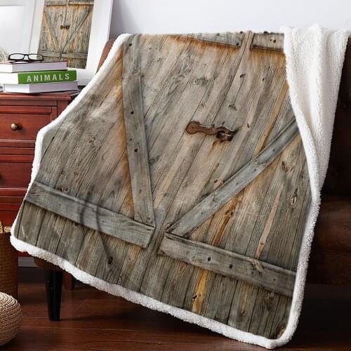Barn Wooden Door Retro Fleece Blanket Office Sofa Cashmere Blanket Bed Cover Bedspread Warm Blankets for Beds