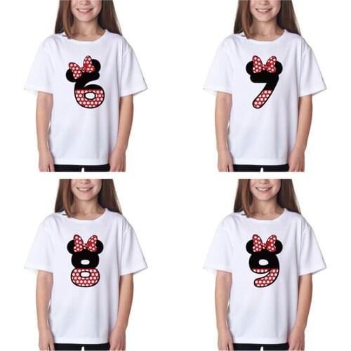 Number 1-9 Letter Print Boys/Girls T shirt Kids Happy Birthday Gift Disney Minnie Mouse Clothes Baby Cartoon T-shirt