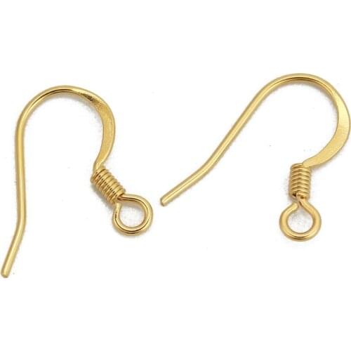 DoreenBeads Fashion 316 Stainless Steel Ear Wire Hooks Hoop Earrings Findings Gold W/ Loop Jewelry DIY Components Charms,2 PCs