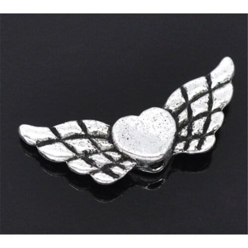 DoreenBeads 50 Silver Color Heart& Wing Spacer Beads 22x9mm (B13230), yiwu