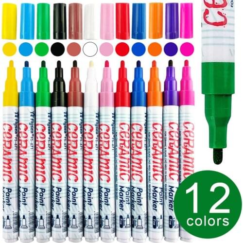 12 Colors Paint Pens Water-based Paint Markers for Rock Painting Stone Ceramic Wood Fabric Canvas