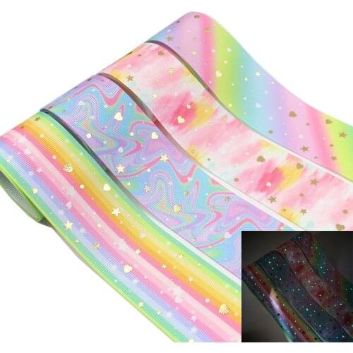 I-19910-2118,1-1/2‘’ 5yards rainbow gradient Star love fluorescence Printed grosgrain Ribbons,DIY accessories and decorations