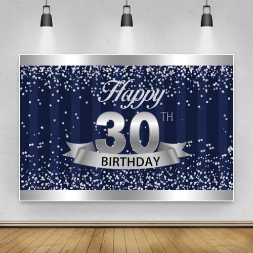 Laeacco Happy 30th Birthday Party Decor Poster Banners Silver Shiny Dots Prince Customized Photo Backdrop Photography Background