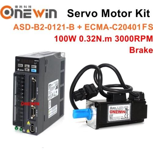 New and original 100W AC servo motor driver kit with brake ECMA-C20401FS + ASD-B2-0121-B 0.32NM 3000RPM 40mm with 3M cable